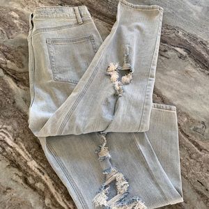 Light Denim Wripled Mom Jeans